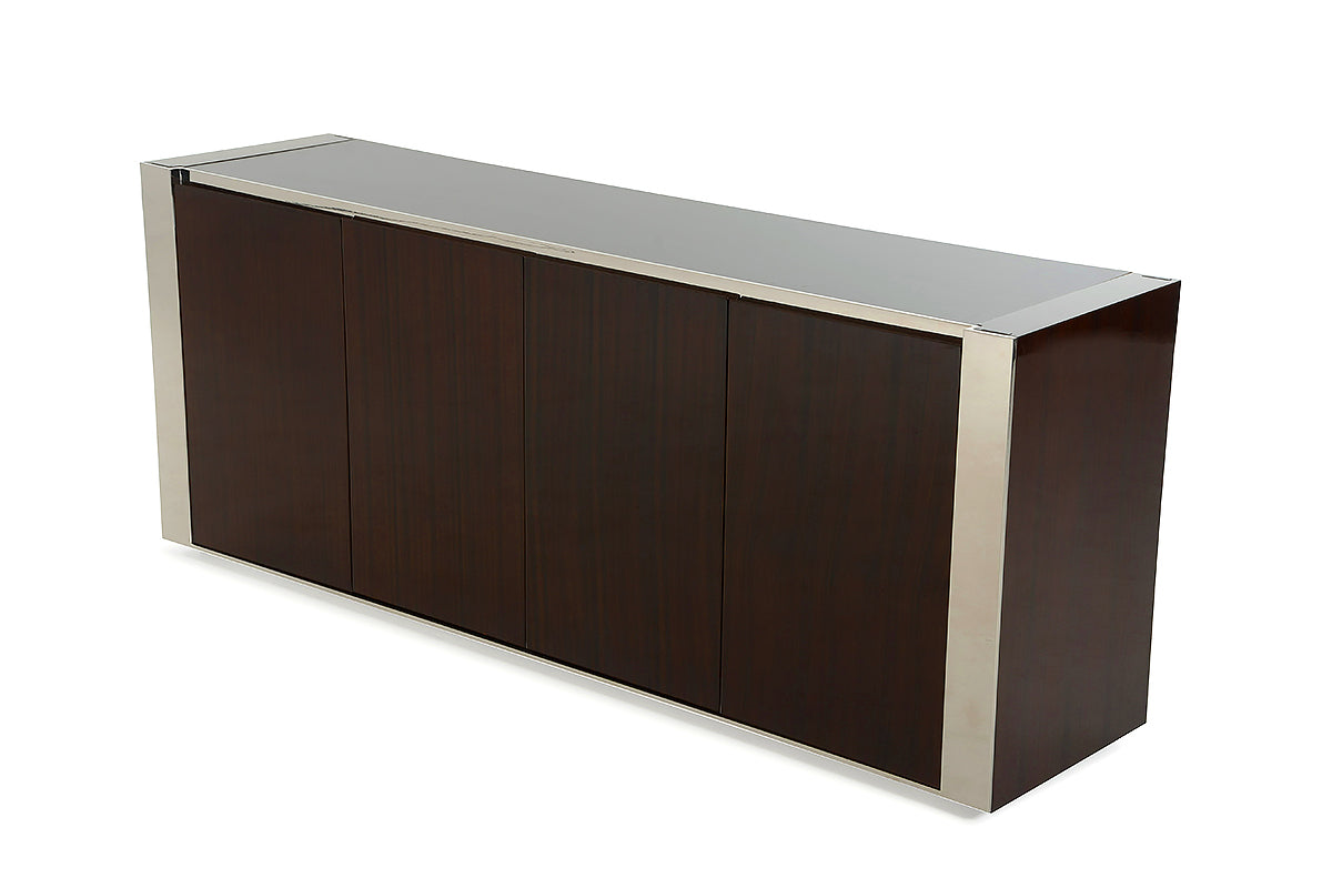 32' Golden Veneer Glass And Steel Buffet By Homeroots | Sideboards | Modishstore - 3