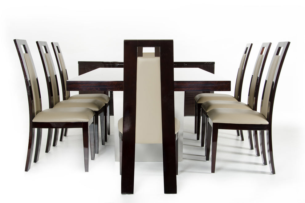 30' Ebony High Gloss Mdf And Steel Dining Table By Homeroots | Dining Tables | Modishstore - 2