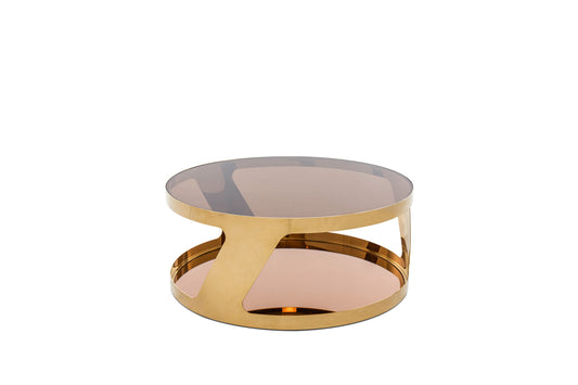 15' Gold Steel and Glass Round Coffee Table By Homeroots | Coffee Tables | Modishstore