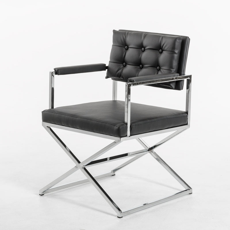 33' Black Leatherette And Steel Dining Arm Chair By Homeroots | Dining Chairs | Modishstore