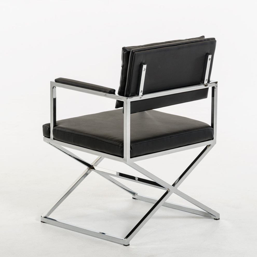 33' Black Leatherette And Steel Dining Arm Chair By Homeroots | Dining Chairs | Modishstore - 2
