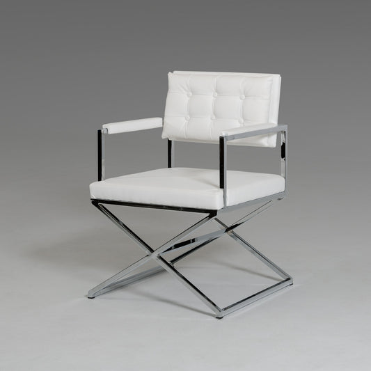 33' White Leatherette And Steel Dining Arm Chair By Homeroots | Dining Chairs | Modishstore