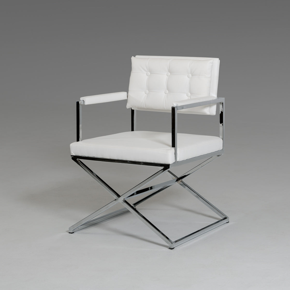 33' White Leatherette And Steel Dining Arm Chair By Homeroots | Dining Chairs | Modishstore
