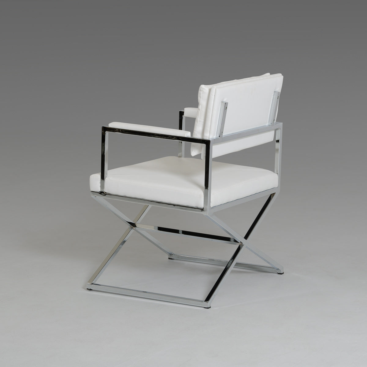 33' White Leatherette And Steel Dining Arm Chair By Homeroots | Dining Chairs | Modishstore - 2