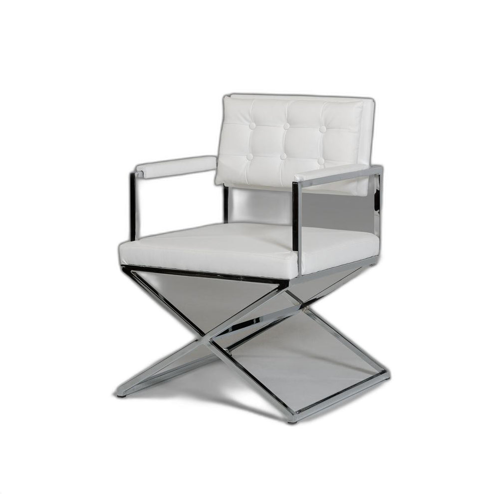 33' White Leatherette And Steel Dining Arm Chair By Homeroots | Dining Chairs | Modishstore - 4