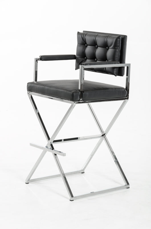43' Black Leatherette And Steel Bar Stool By Homeroots | Bar Stools | Modishstore