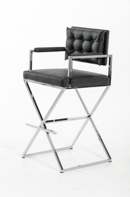 43' Black Leatherette And Steel Bar Stool By Homeroots | Bar Stools | Modishstore