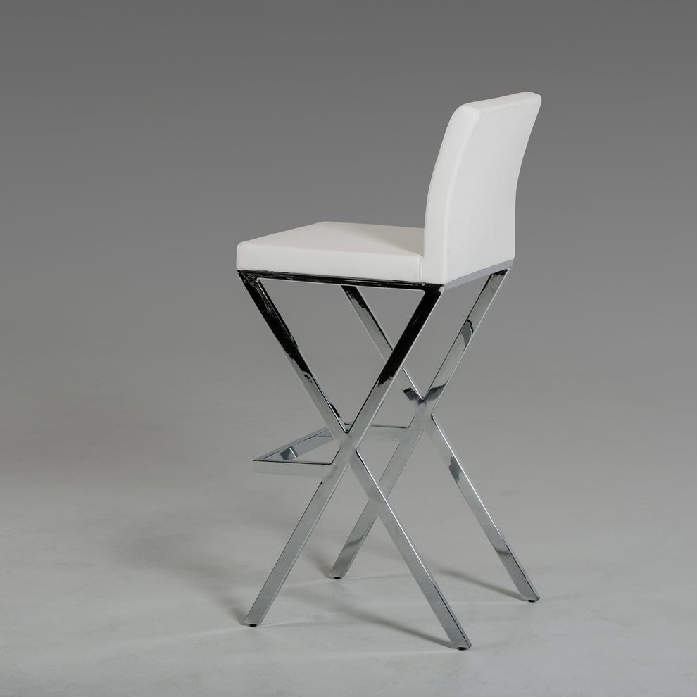 41' White Eco-Leather And Steel Bar Stool (Set Of 2) By Homeroots | Bar Stools | Modishstore - 3