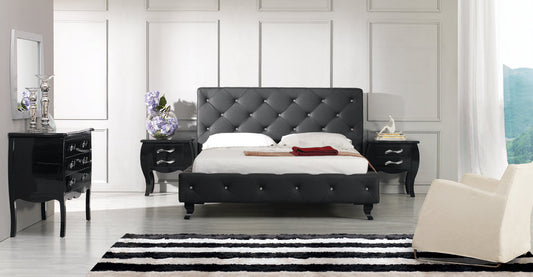 48' Black Leatherette And Mdf Queen Bed With Crystals By Homeroots | Beds | Modishstore