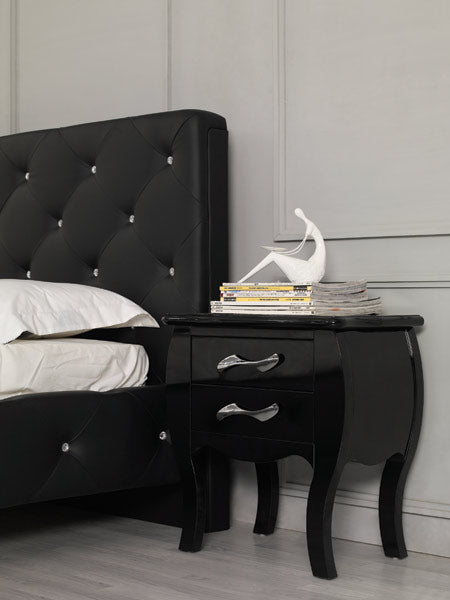 48' Black Leatherette And Mdf Queen Bed With Crystals By Homeroots | Beds | Modishstore - 2