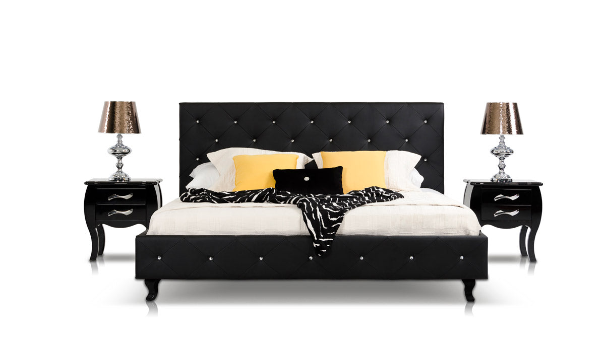 48' Black Leatherette And Mdf Queen Bed With Crystals By Homeroots | Beds | Modishstore - 5