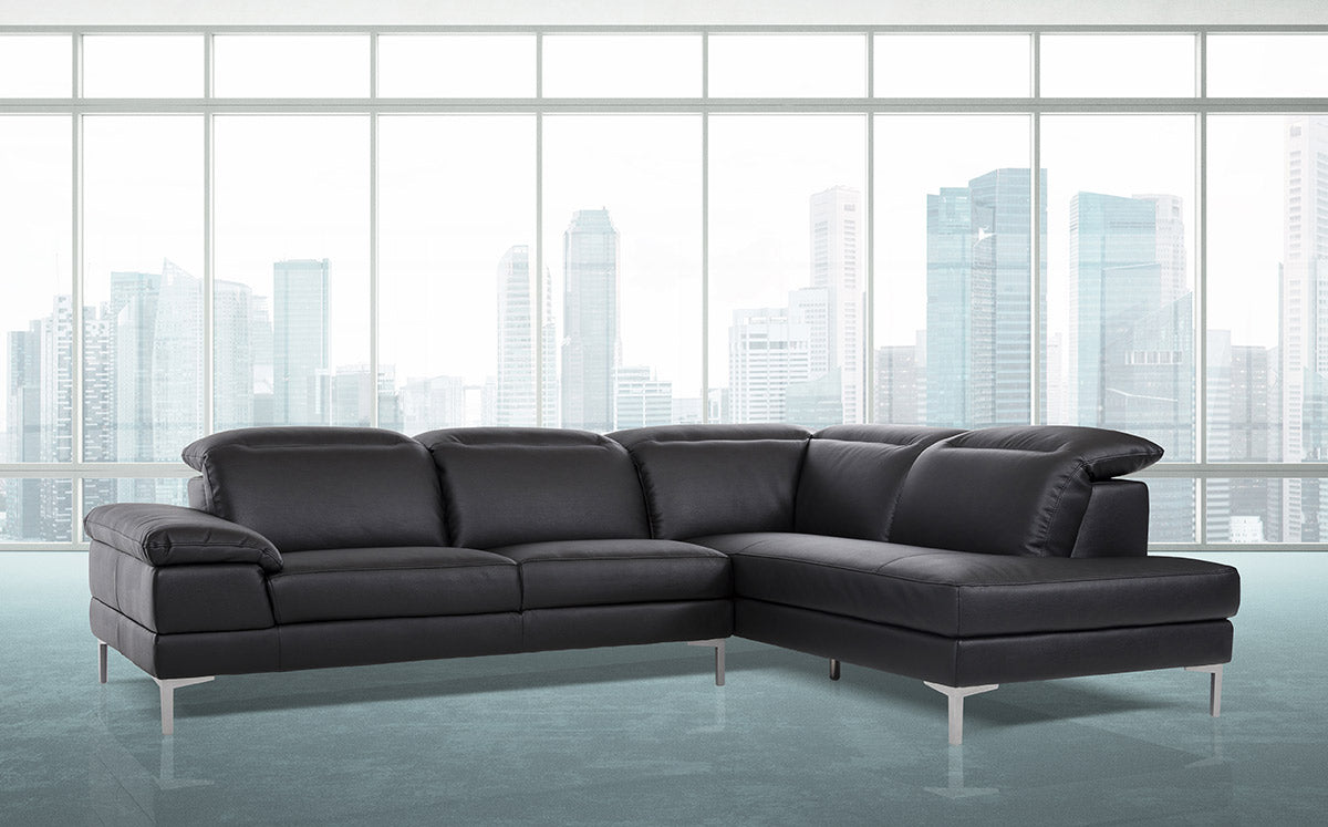 48' Black Eco Leather Wood Steel and Foam Sectional Sofa By Homeroots | Sectional | Modishstore