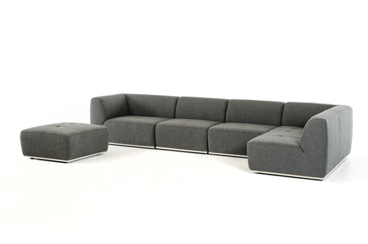 Gray Modular 5 Piece Sectional with Ottoman By Homeroots | Sofa Set | Modishstore