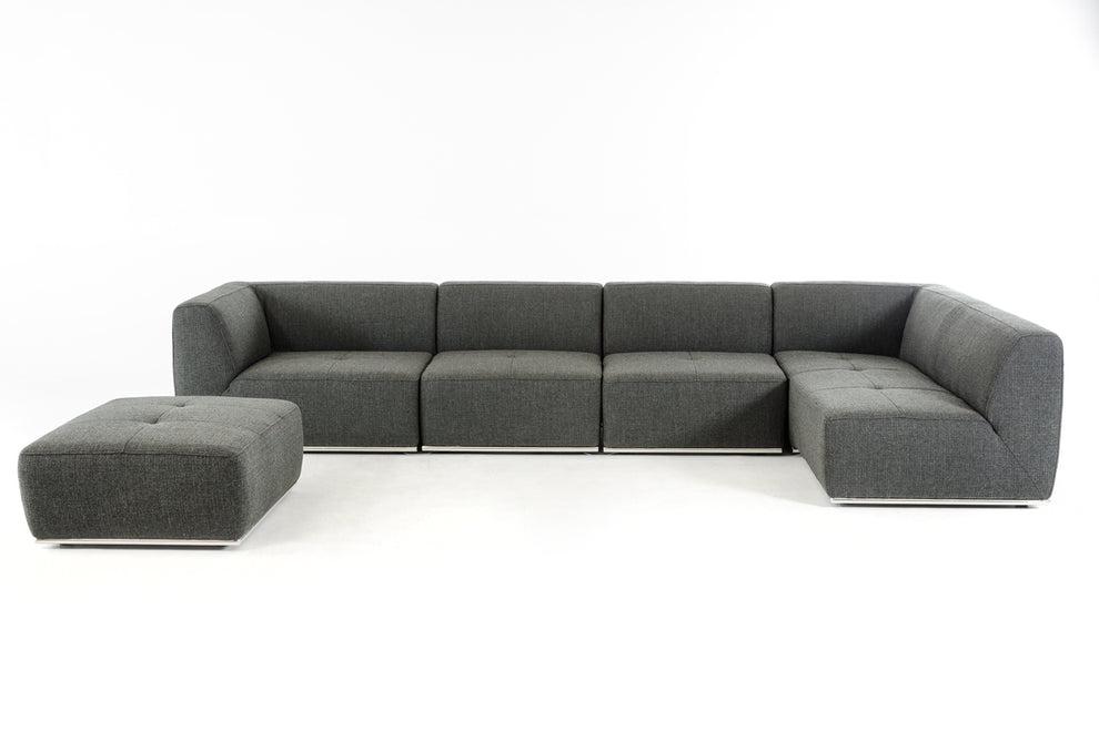 Gray Modular 5 Piece Sectional with Ottoman By Homeroots | Sofa Set | Modishstore - 2