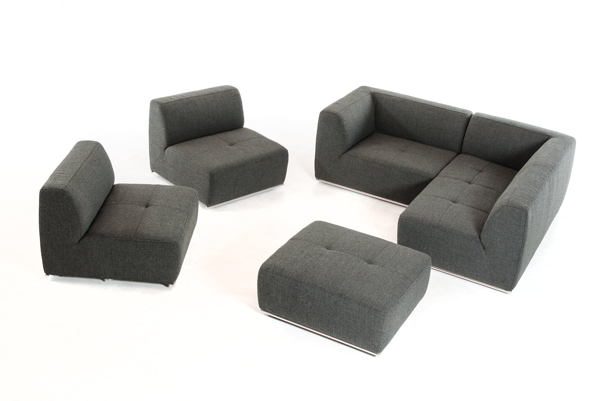 Gray Modular 5 Piece Sectional with Ottoman By Homeroots | Sofa Set | Modishstore - 3