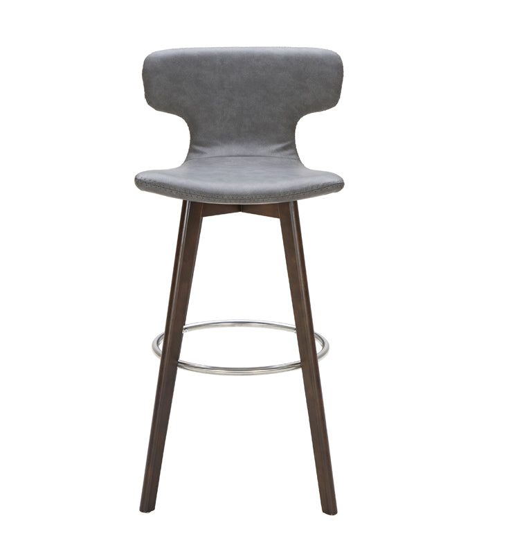 41' Dark Grey Eco Leather Steel And Wood Bar Stool By Homeroots | Bar Stools | Modishstore - 2