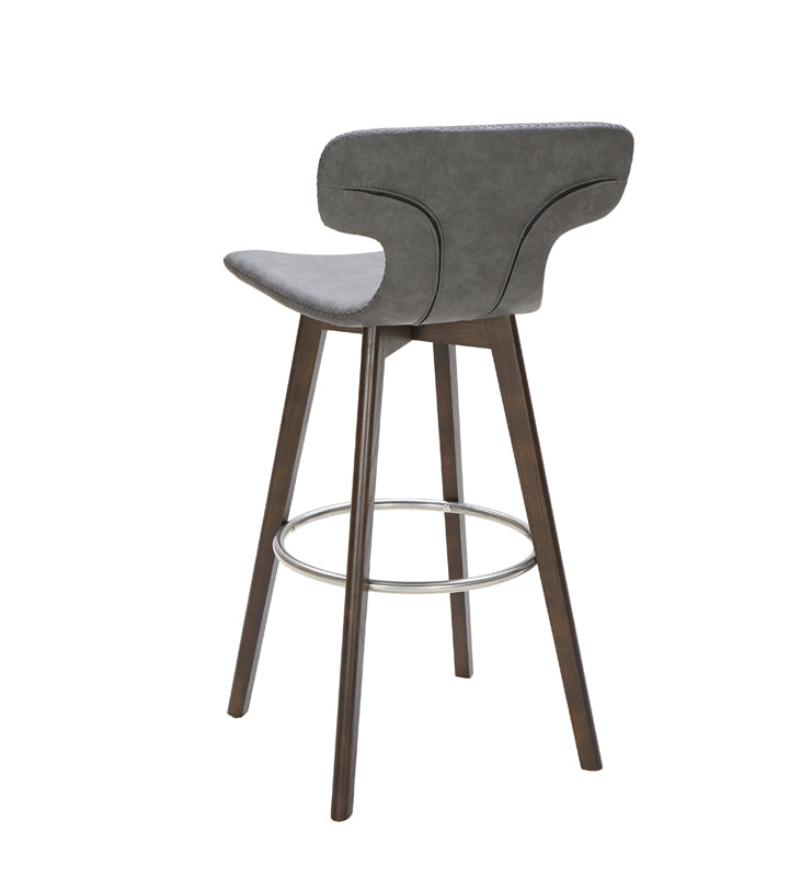 41' Dark Grey Eco Leather Steel And Wood Bar Stool By Homeroots | Bar Stools | Modishstore - 4