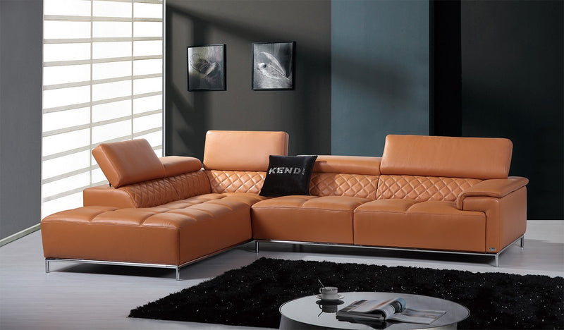 36' Orange Leather Foam Metal and Wood Sectional Sofa By Homeroots | Sectional | Modishstore