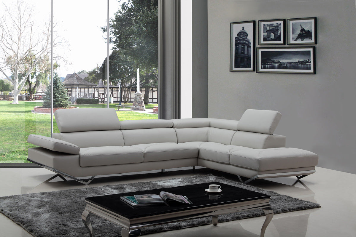 37' Light Grey Eco Leather Foam Wood and Metal Sectional Sofa By Homeroots | Sectional | Modishstore