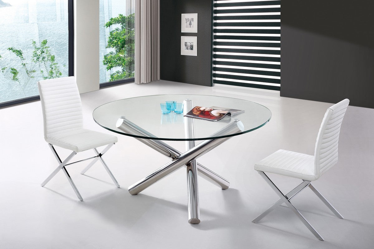 30' Glass And Steel Round Dining Table By Homeroots - 283736 | Dining Tables | Modishstore