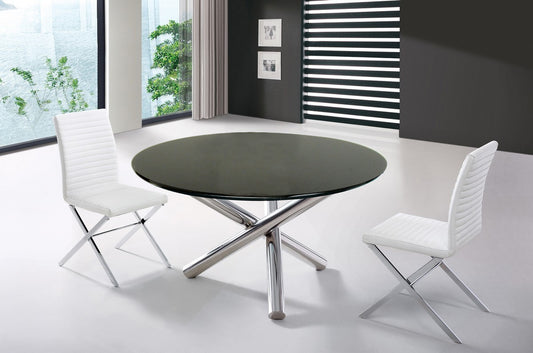 30" Glass And Steel Round Dining Table By Homeroots | Dining Tables | Modishstore