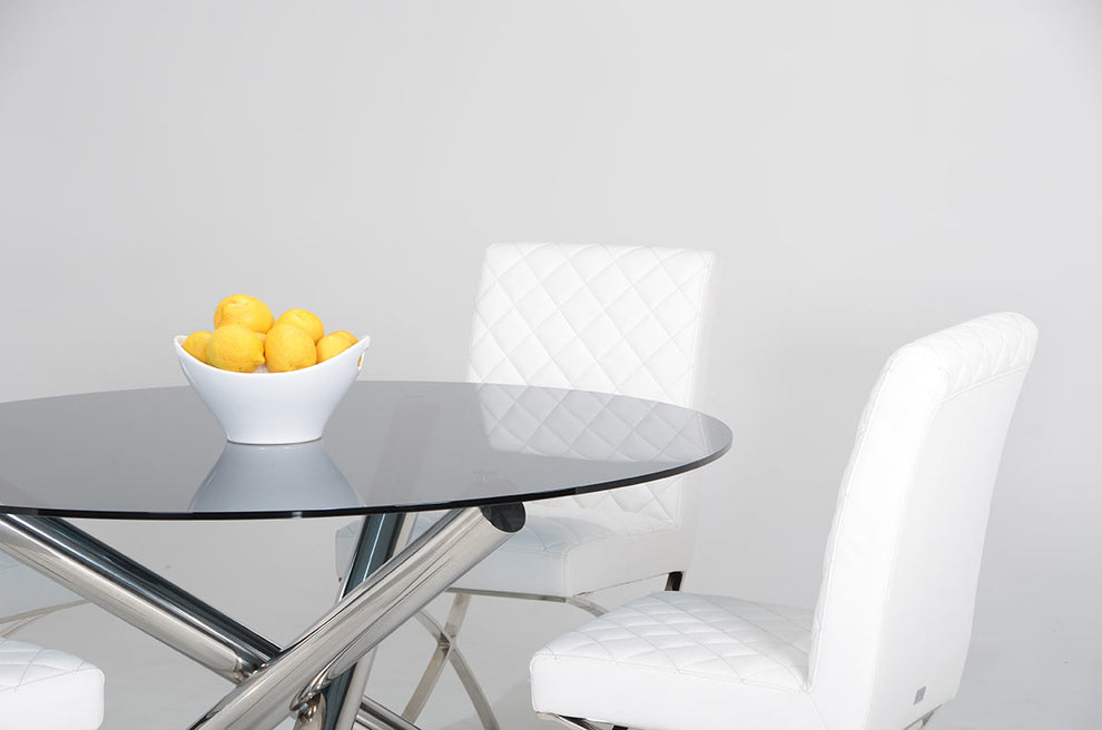 30" Glass And Steel Round Dining Table By Homeroots | Dining Tables | Modishstore - 3
