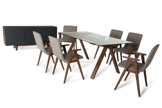 30' Walnut Wood Veneer Mdf And Glass Dining Set By Homeroots | Dining Sets | Modishstore