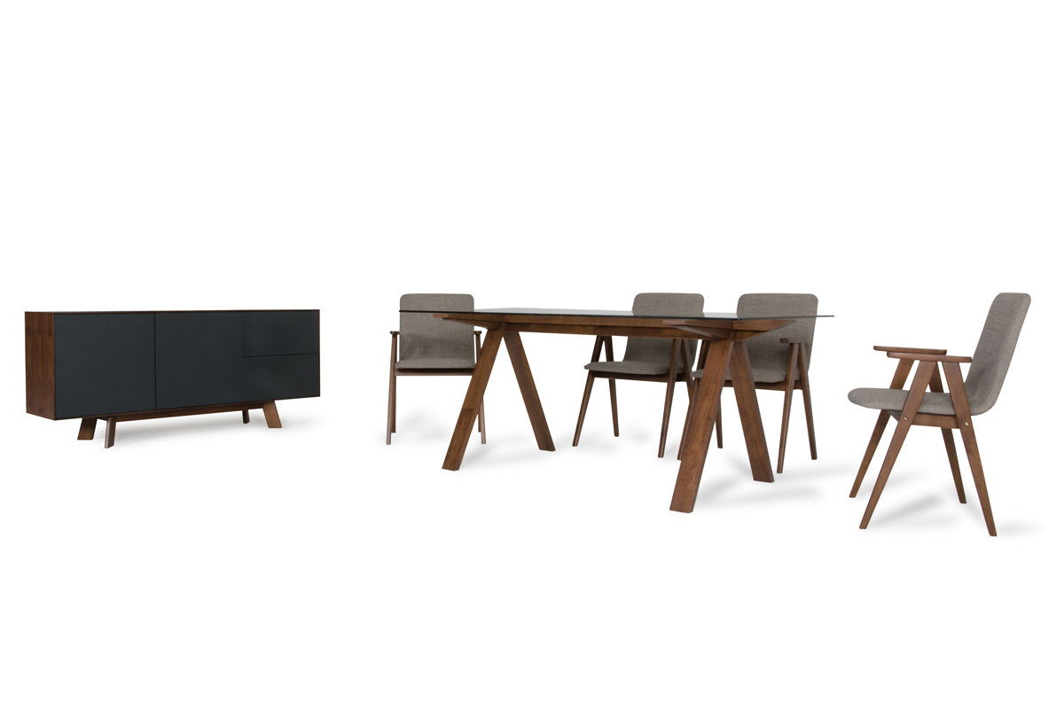 30' Walnut Wood Veneer Mdf And Glass Dining Set By Homeroots | Dining Sets | Modishstore - 2