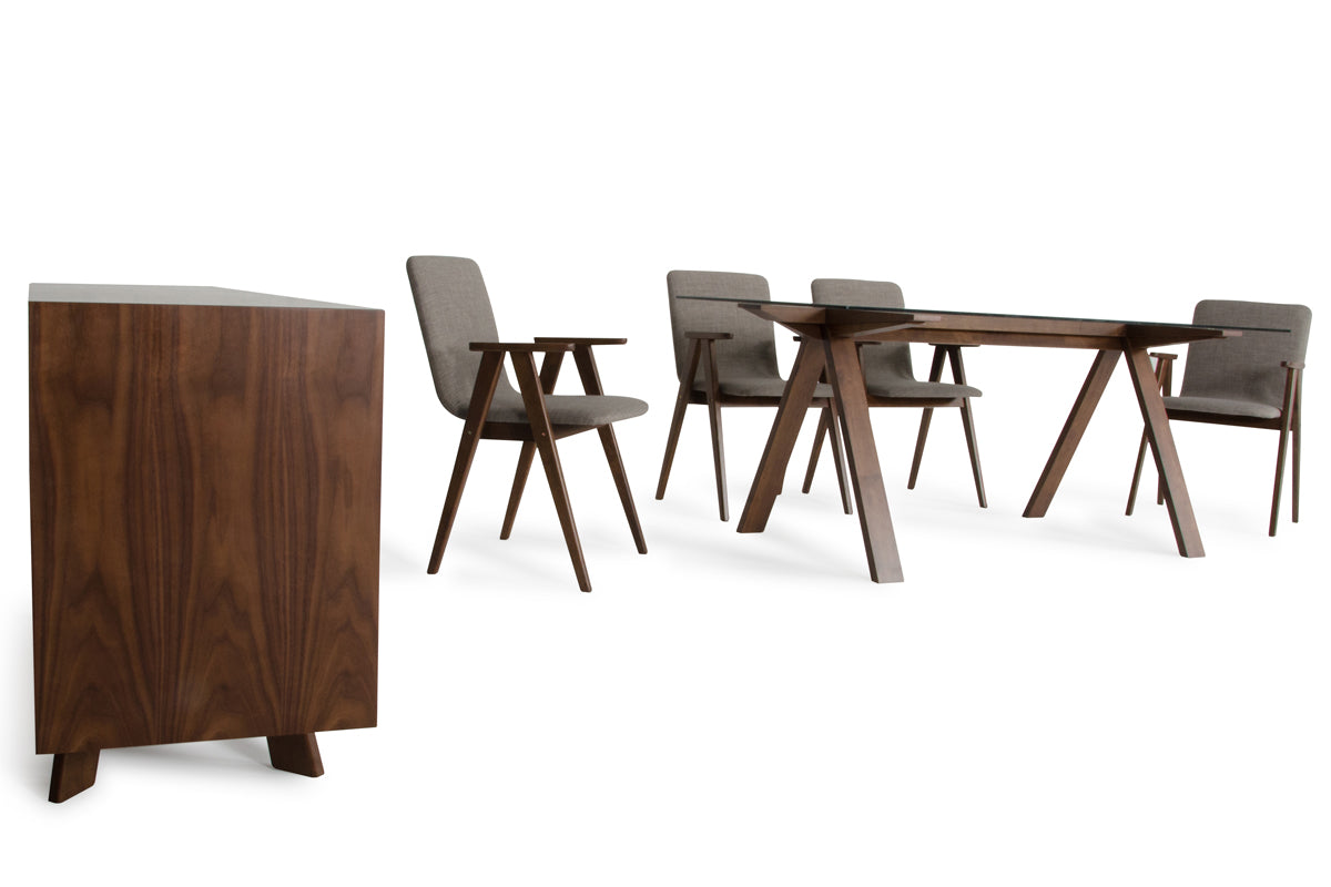 30' Walnut Wood Veneer Mdf And Glass Dining Set By Homeroots | Dining Sets | Modishstore - 3