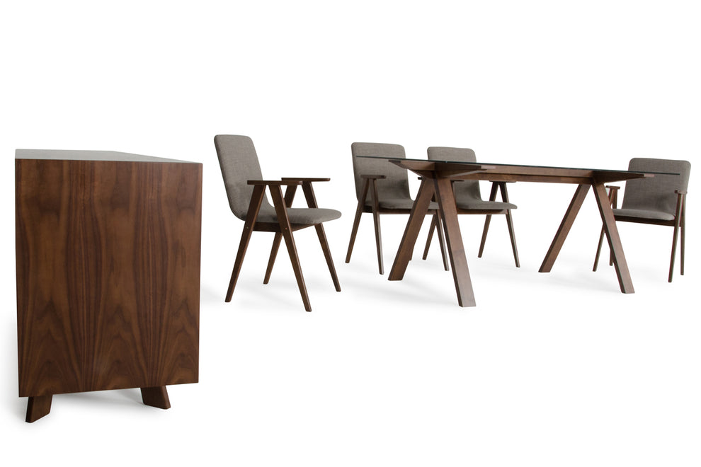 30' Walnut Wood Veneer Mdf And Glass Dining Set By Homeroots | Dining Sets | Modishstore - 3