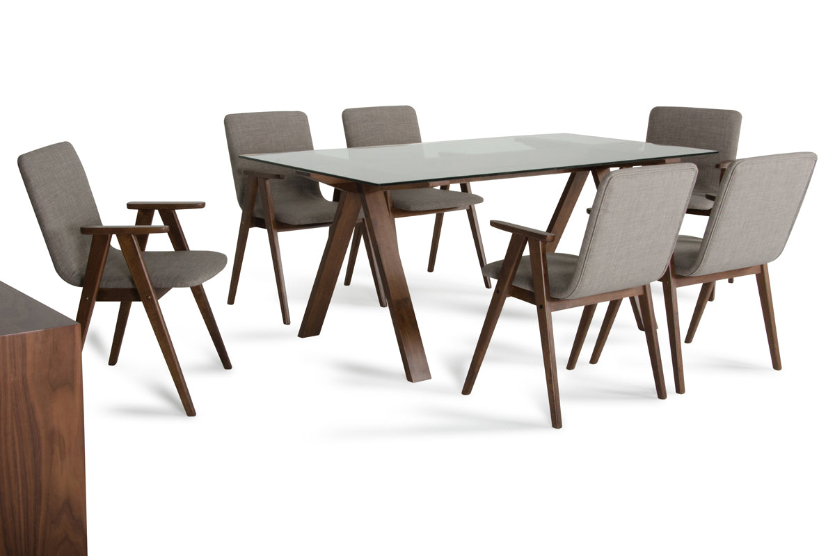 30' Walnut Wood Veneer Mdf And Glass Dining Set By Homeroots | Dining Sets | Modishstore - 4