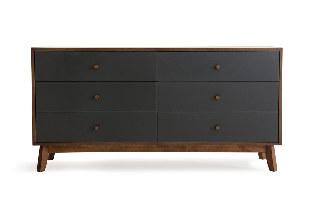 30 Grey and Walnut Veneer MDF and Wood Dresser with 6 Drawers By Homeroots | Dressers | Modishstore - 2