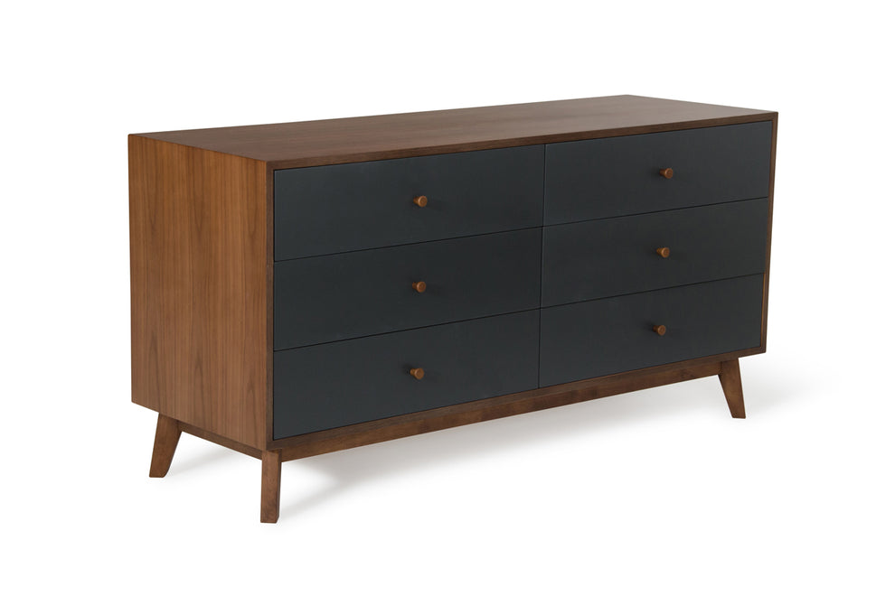 30 Grey and Walnut Veneer MDF and Wood Dresser with 6 Drawers By Homeroots | Dressers | Modishstore - 3
