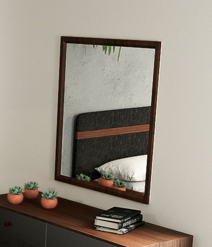 35" Walnut MDF Veneer and Glass Mirror By Homeroots | Mirrors | Modishstore