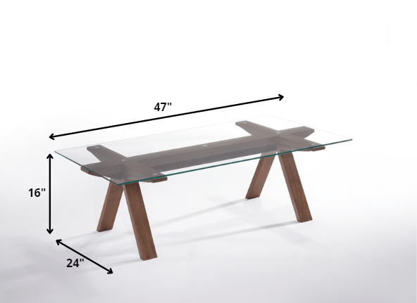 16' Walnut Wood and Glass Coffee Table By Homeroots | Coffee Tables | Modishstore - 2