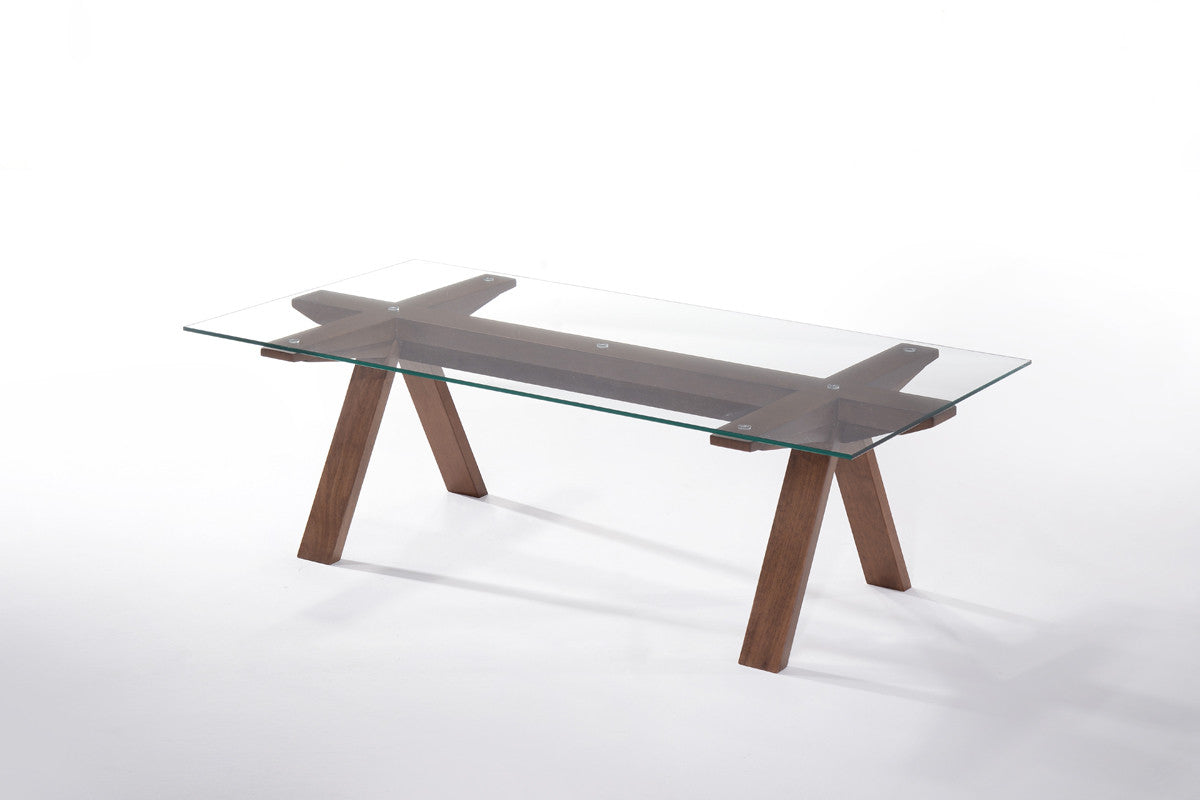 16' Walnut Wood and Glass Coffee Table By Homeroots | Coffee Tables | Modishstore - 3