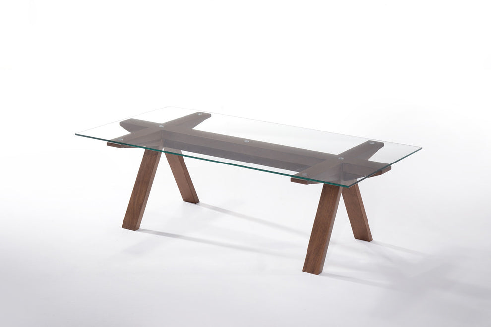 16' Walnut Wood and Glass Coffee Table By Homeroots | Coffee Tables | Modishstore - 3