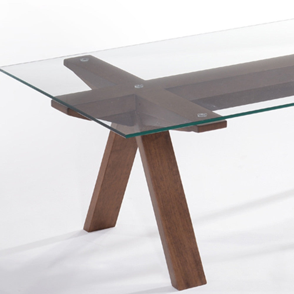 16' Walnut Wood and Glass Coffee Table By Homeroots | Coffee Tables | Modishstore - 4