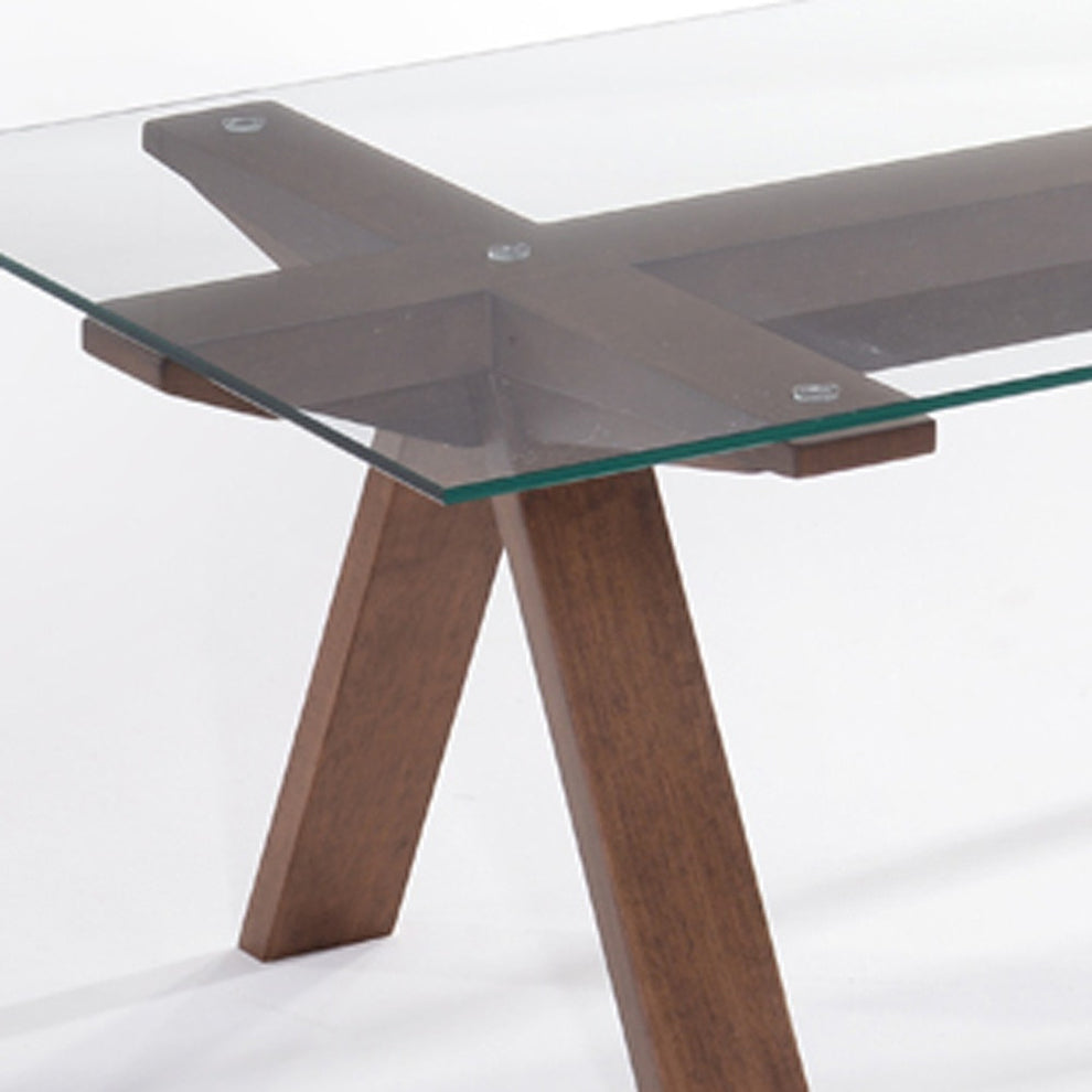 16' Walnut Wood and Glass Coffee Table By Homeroots | Coffee Tables | Modishstore - 5