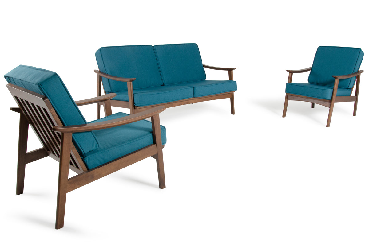 32" Blue and Walnut Wood and Linen Sofa Set By Homeroots | Sofa Set | Modishstore