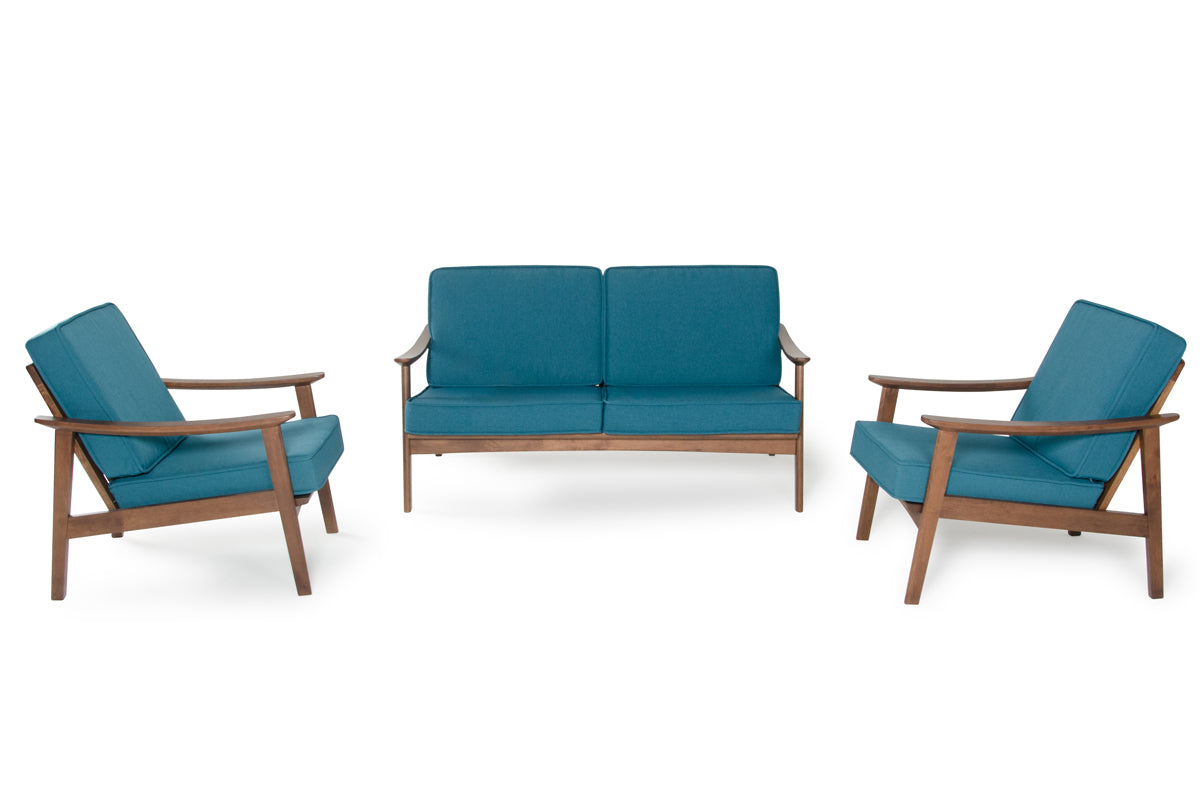 32" Blue and Walnut Wood and Linen Sofa Set By Homeroots | Sofa Set | Modishstore - 2
