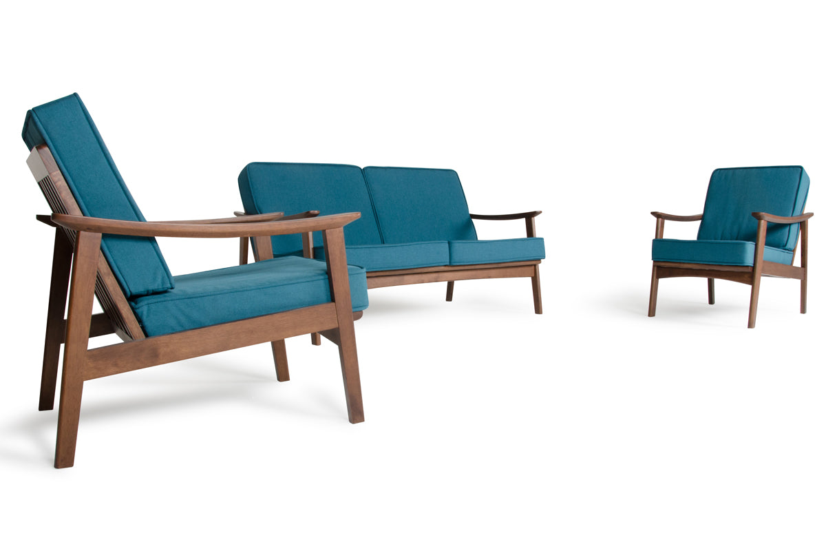 32" Blue and Walnut Wood and Linen Sofa Set By Homeroots | Sofa Set | Modishstore - 3