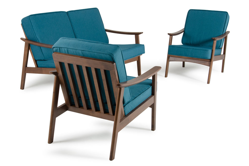 32" Blue and Walnut Wood and Linen Sofa Set By Homeroots | Sofa Set | Modishstore - 4
