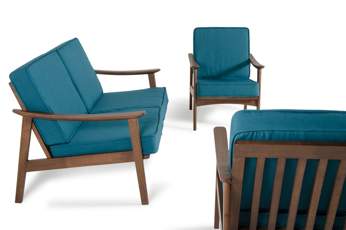 32" Blue and Walnut Wood and Linen Sofa Set By Homeroots | Sofa Set | Modishstore - 5