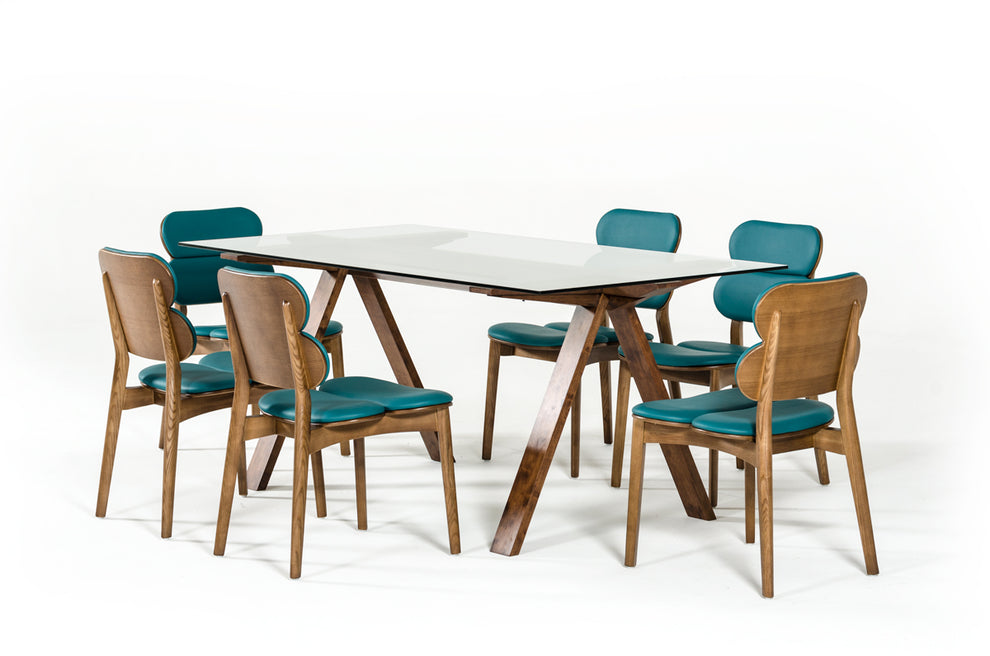 30' Walnut Wood And Glass Dining Table By Homeroots - 283837 | Dining Tables | Modishstore - 2