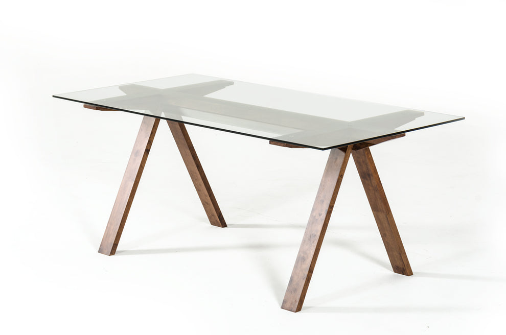 30' Walnut Wood And Glass Dining Table By Homeroots - 283837 | Dining Tables | Modishstore - 3