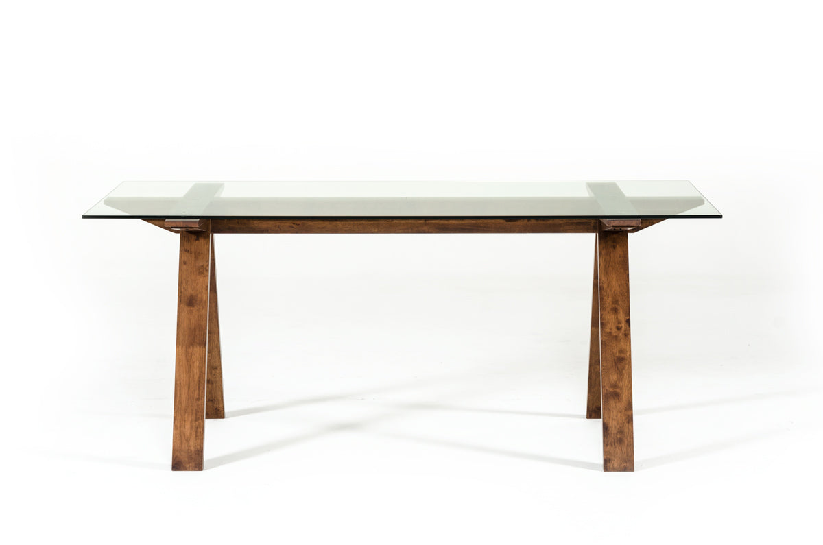 30' Walnut Wood And Glass Dining Table By Homeroots - 283837 | Dining Tables | Modishstore - 4