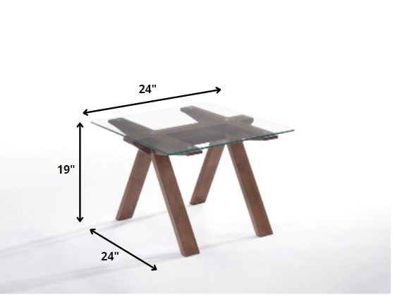 19' Walnut Wood and Glass End Table By Homeroots | End Tables | Modishstore - 2