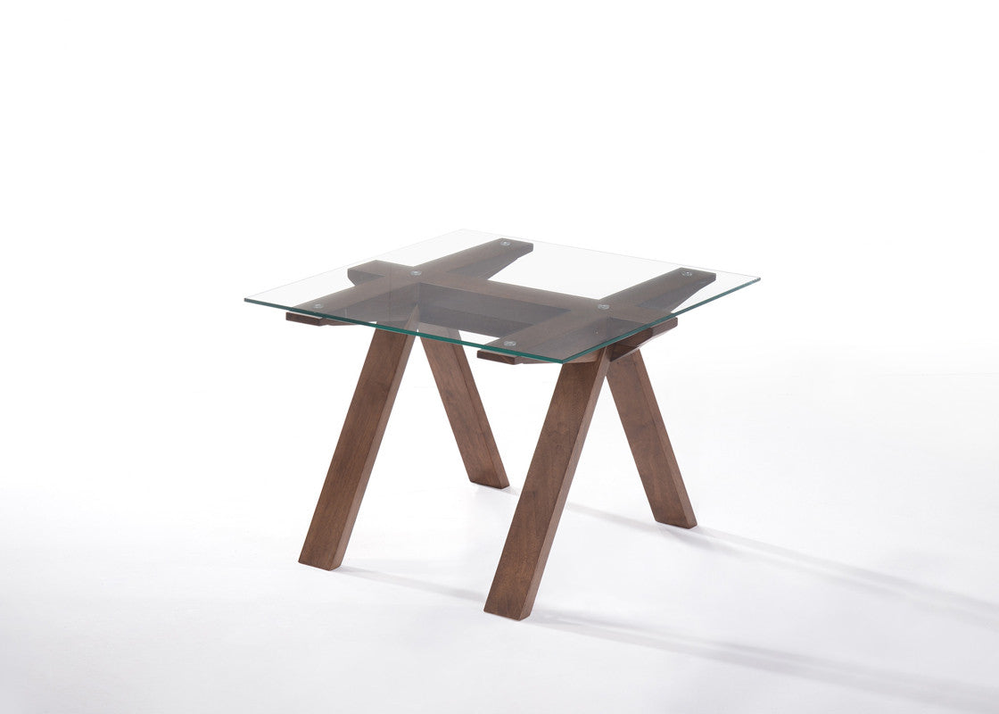 19' Walnut Wood and Glass End Table By Homeroots | End Tables | Modishstore - 3