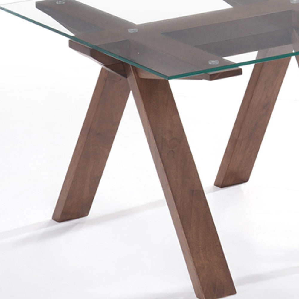 19' Walnut Wood and Glass End Table By Homeroots | End Tables | Modishstore - 4